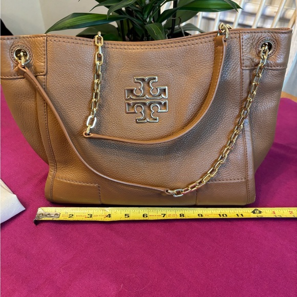 Tory Burch Britten Tote Brown Leather Shoulder Bag With Duster Bag - Picture 10 of 11